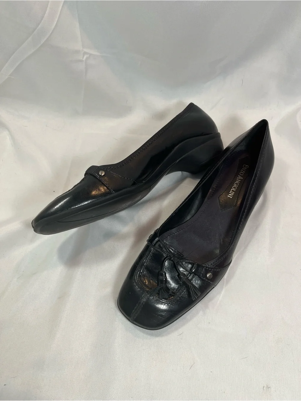 Enzo Angiolini Black Leather Bow Flats